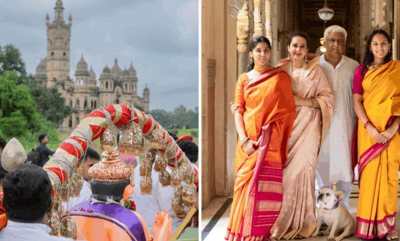 Baroda Princess Kanjeevaram Saree Looks,दुनिया के सबसे बड़े घर में पधारे बप्पा, राजकुमारी बहनों ने पुरानी साड़ी पहन किया स्वागत, महारानी के दिखे शाही ठाठ - ganesh chaturthi 2025 baroda maharani radhikaraje gaekwad princess daughters stuns in kanjeevaram saree