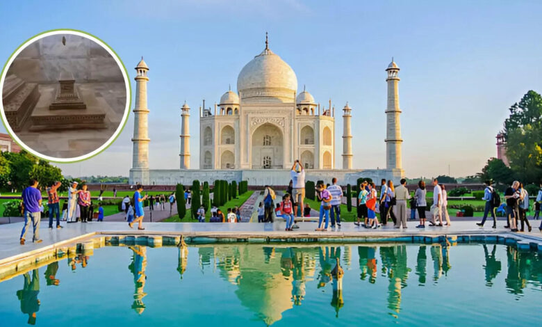 तज महल में शाह जहाँ और मुम्ताज़ महल कब्र, वह व्यक्ति ताजमहल के नीचे चला गया, आदमी ने शाहजन -मुम्तज की असली कब्र को दिखाया, सीढ़ियों को उतारा जाना है, वे एक बड़े छोटे से छुपा -छिपे हुए हिस्से को शाहजान के ताजमहल कब्र का एक बड़ा हिस्सा देखेंगे और मुम्तज़ को पता है और मुम्तज़
