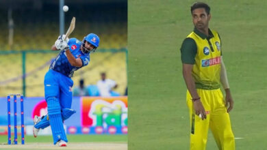 भुवनेश्वर कुमार, जिन्होंने एक बार सचिन तेंदुलकर की हत्या कर दी थी, बुरी हालत थी ... स्विंग किंग ने 6 गेंदों में 6 सीमाओं को मार डाला - रितुराज शर्मा ने 29 रन बनाए, जो कि 6 लखनऊ फाल्कन बनाम मेरुत मैच में भुवनेश्वर कुमार में 6 सीमाओं के साथ 29 रन बना रहे थे।